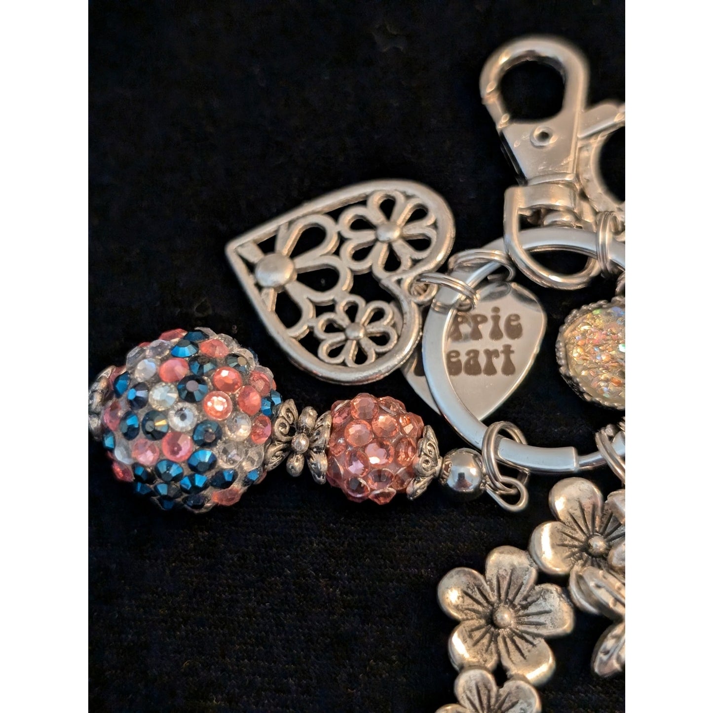 Hippie Heart Multi-Charm Silver Tone Keychain