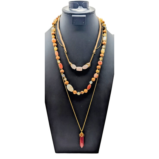 Lot of Three Stone Bead Gold Tone Necklaces