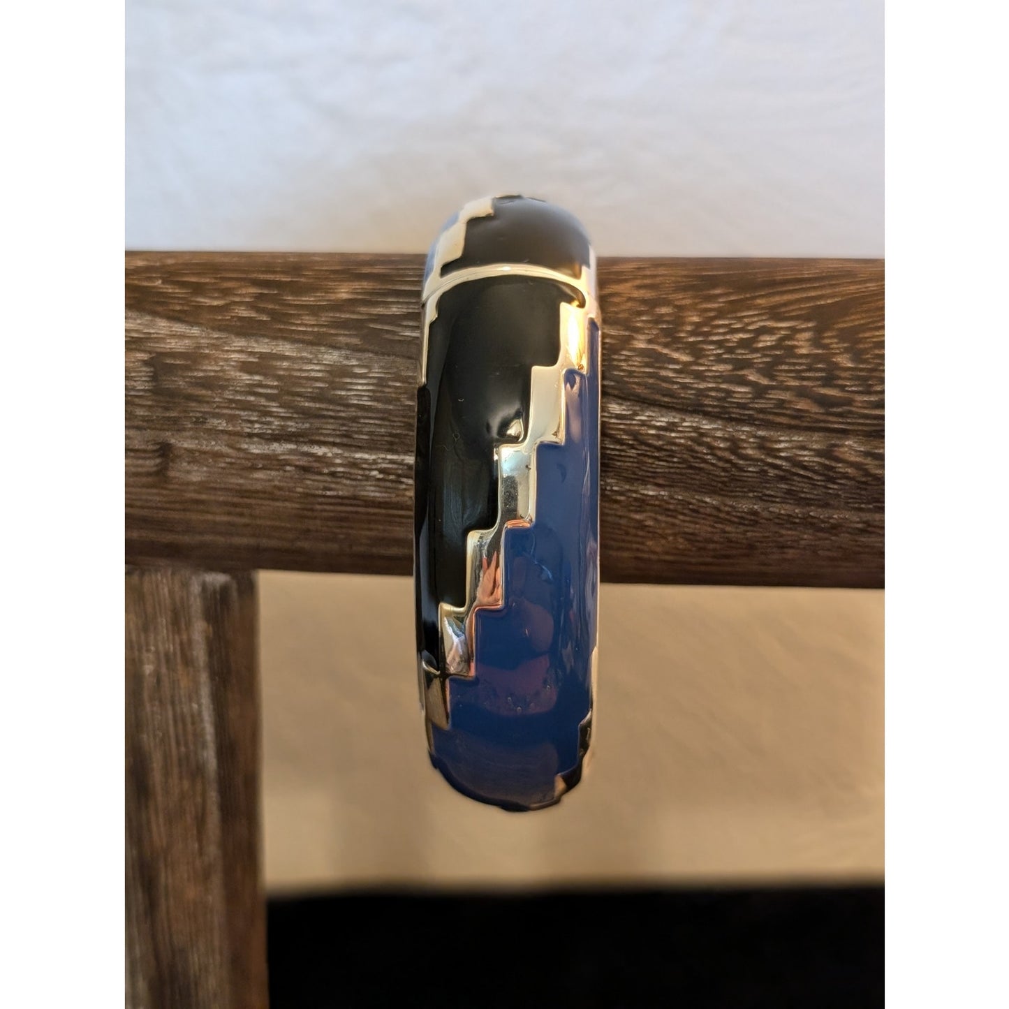 Two Bangle Lot Blue Cream Black Enamel Clamper & Twisted Bangle W/ Charm