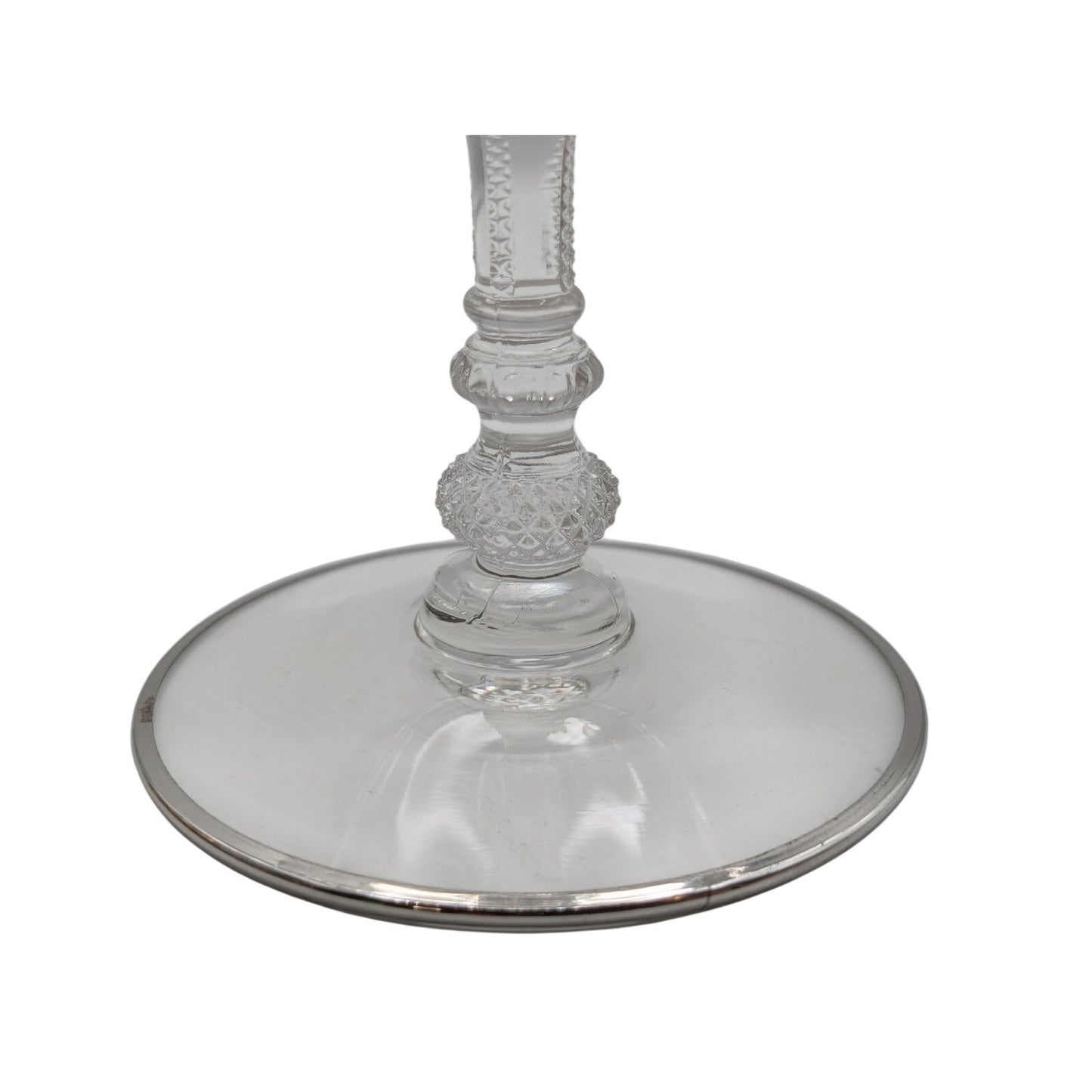 Vintage Clear Glass Compote W/ Silver Overlay Floral Design