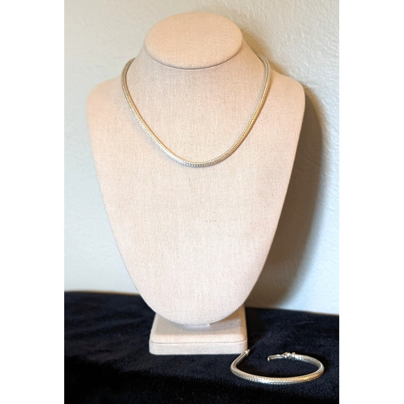 Vintage Woven Solid 925 Silver Snake Chain Necklace & Broken Clasp Bracelet