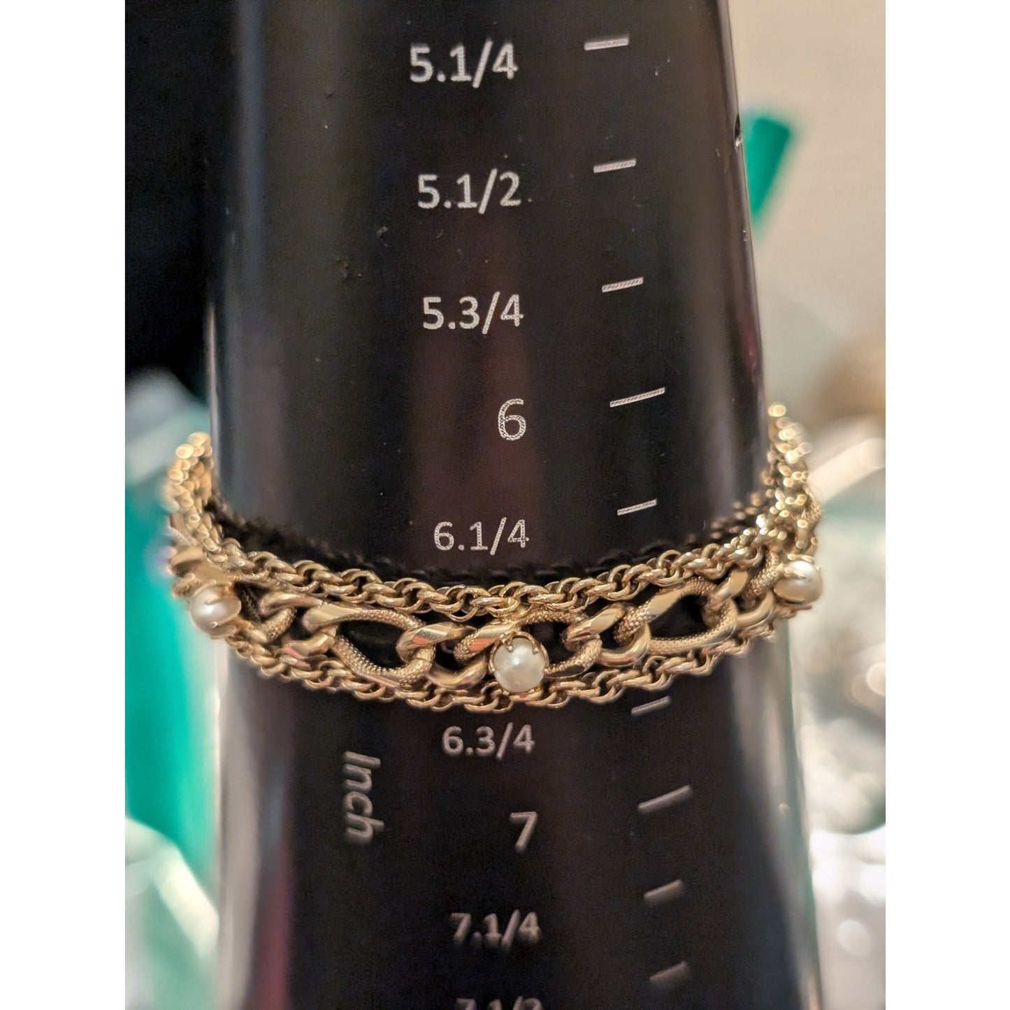 Vintage 1950s Mid-Century Exceptional Pearl Chain Link Bracelet W/ Safety Chain