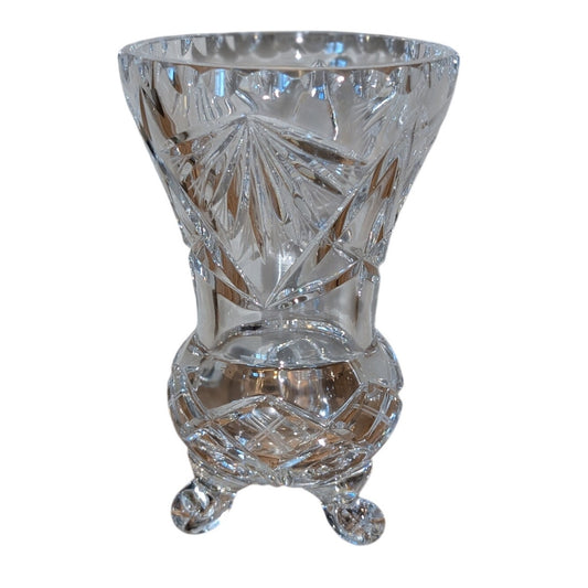 Gorgeous Vintage Cut Crystal Tripod Footed Scalloped Mouth Flower Vase