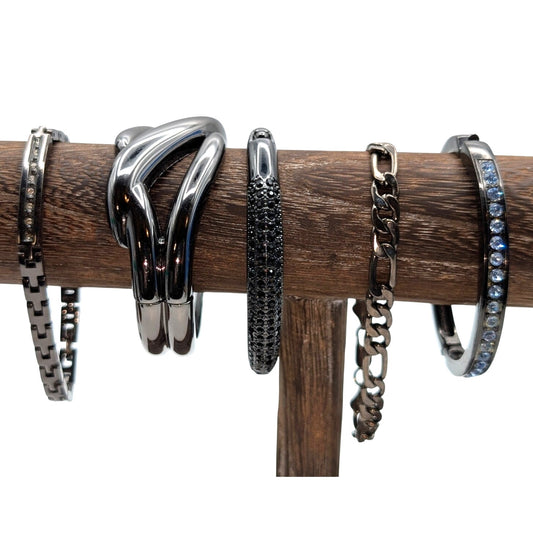 Lot of Five Gun Metal Bracelets