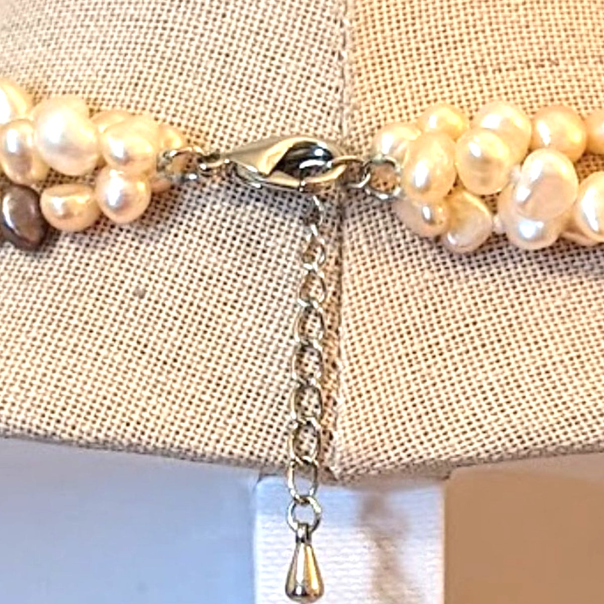 Three Strand Freshwater Cream and Plum Pearls with Lovely Glass Scattered Beads