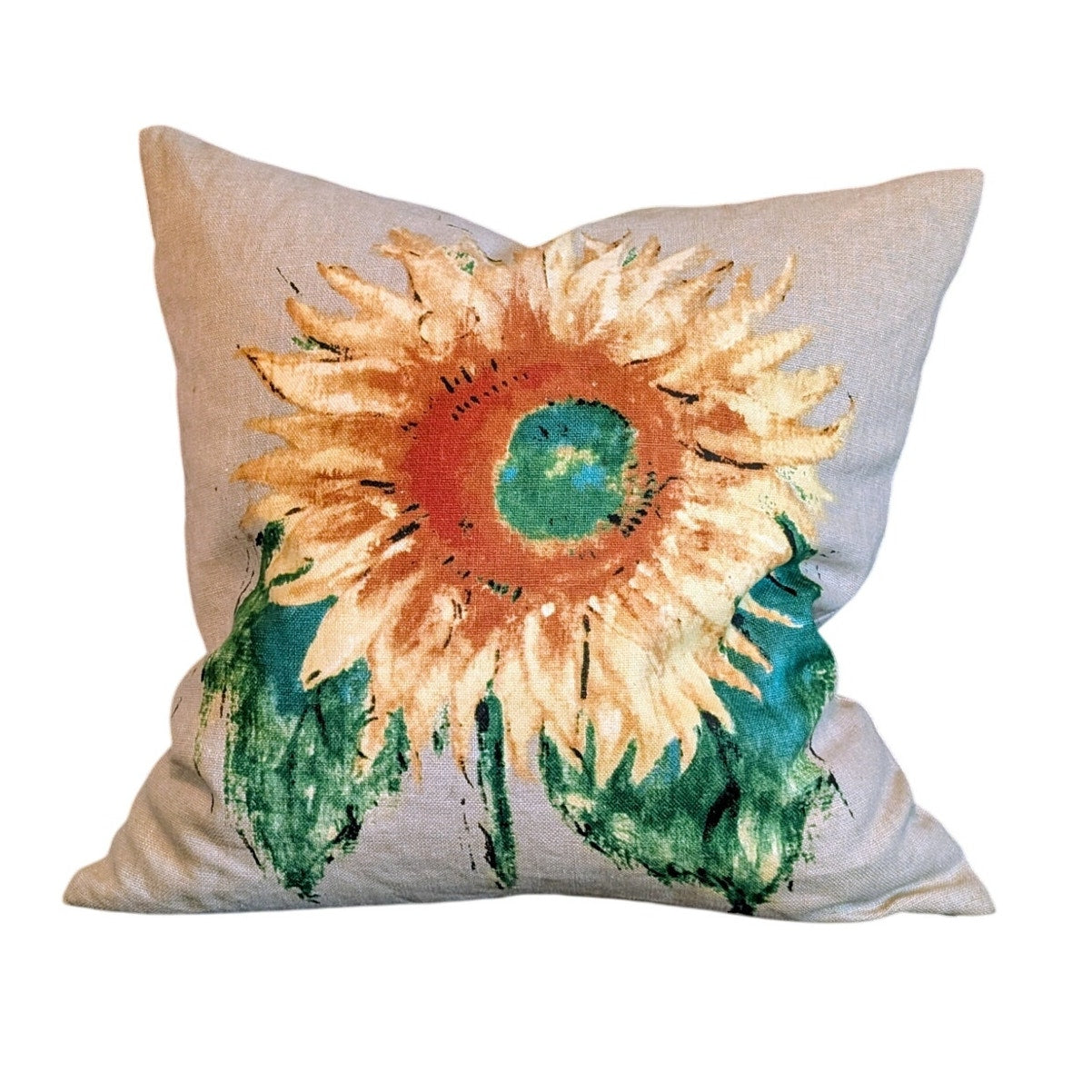 Pottery Barn Linen Cotton 20X20 Sunflower Decorative Pillow Feather Fill Insert