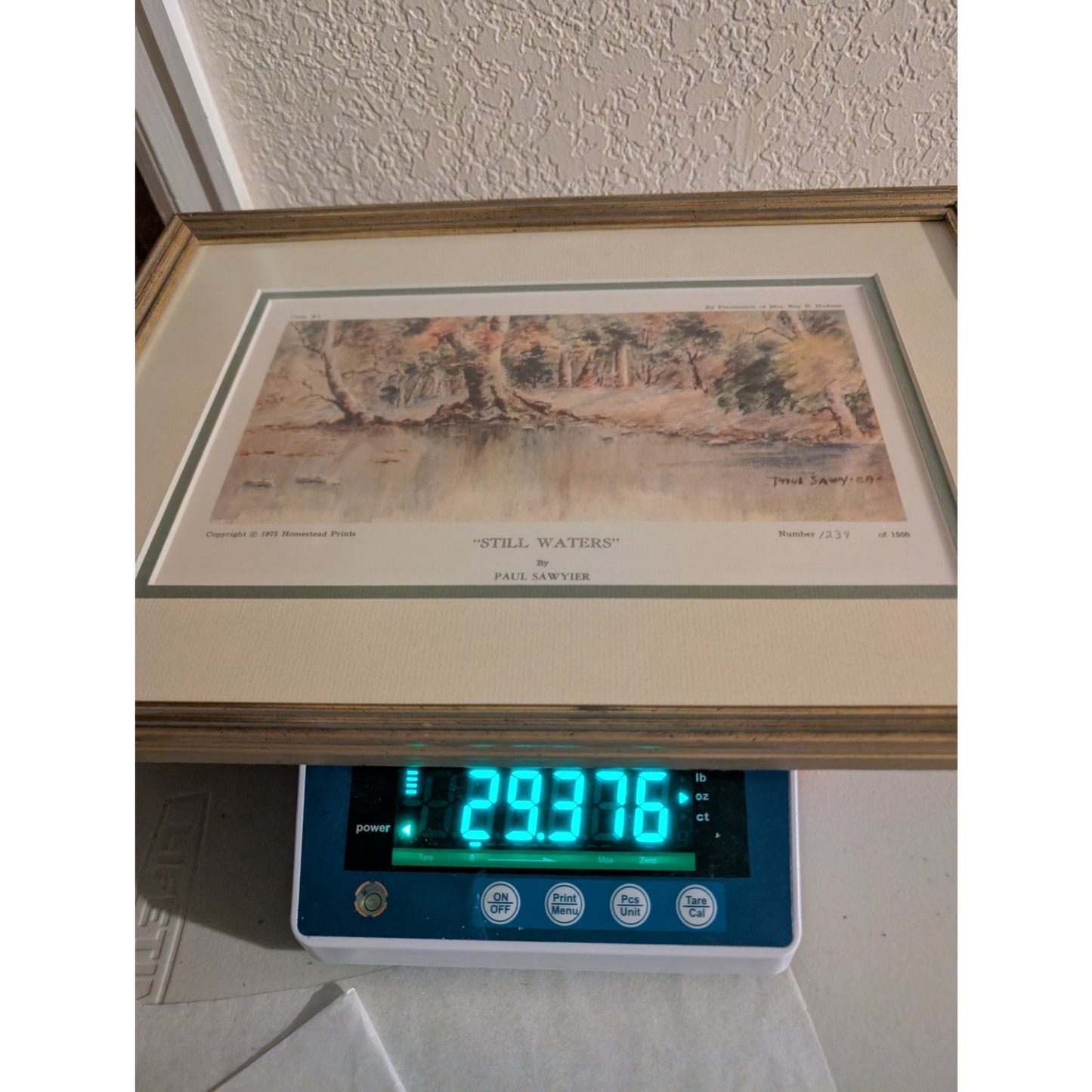 1975 Paul Sawyier Gilt Wood Frame Collector 'Still Waters' Numbered Copied Print