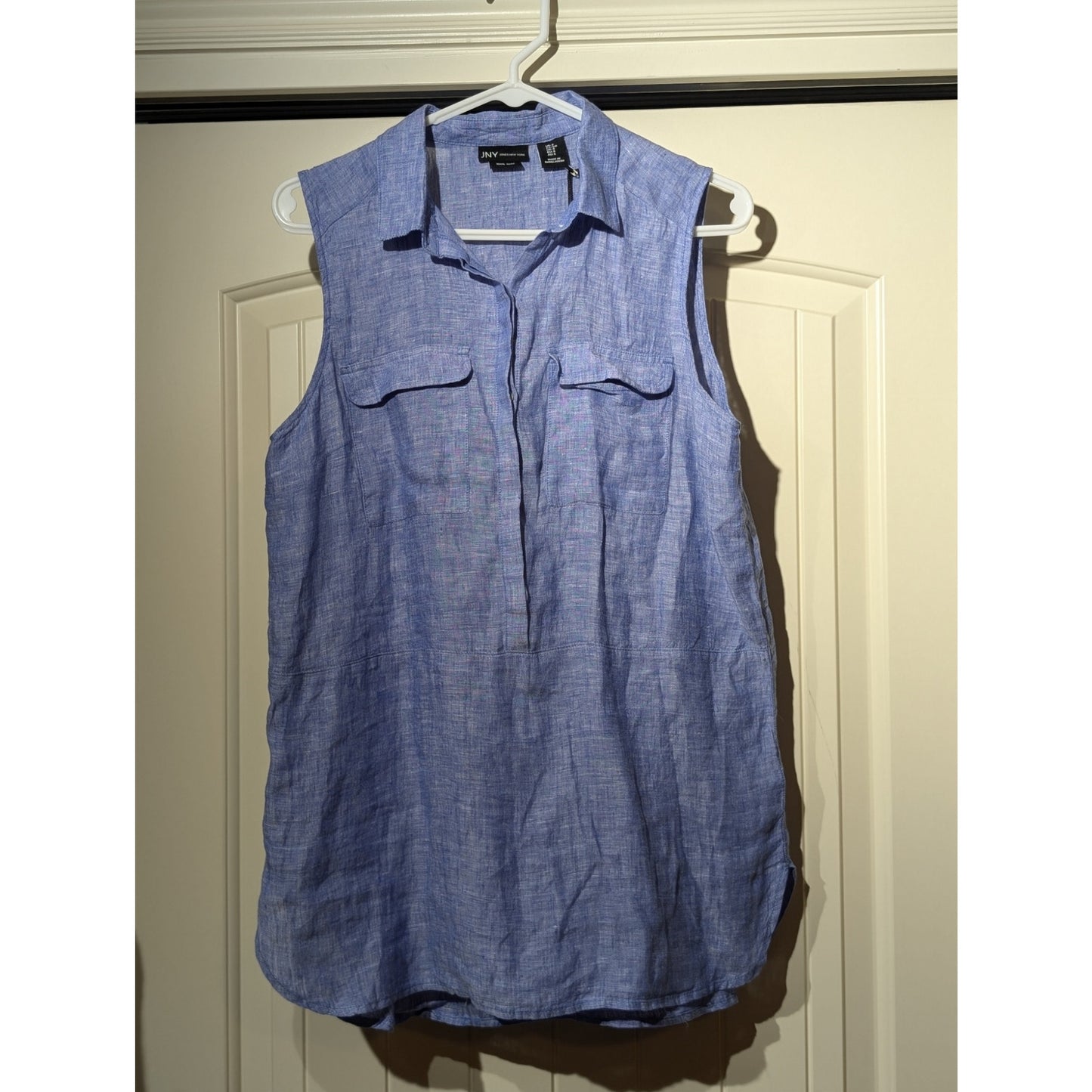 NWT JNY Jones New York 100% Linen Sleeveless Pocket Button Front Blouse Sz S