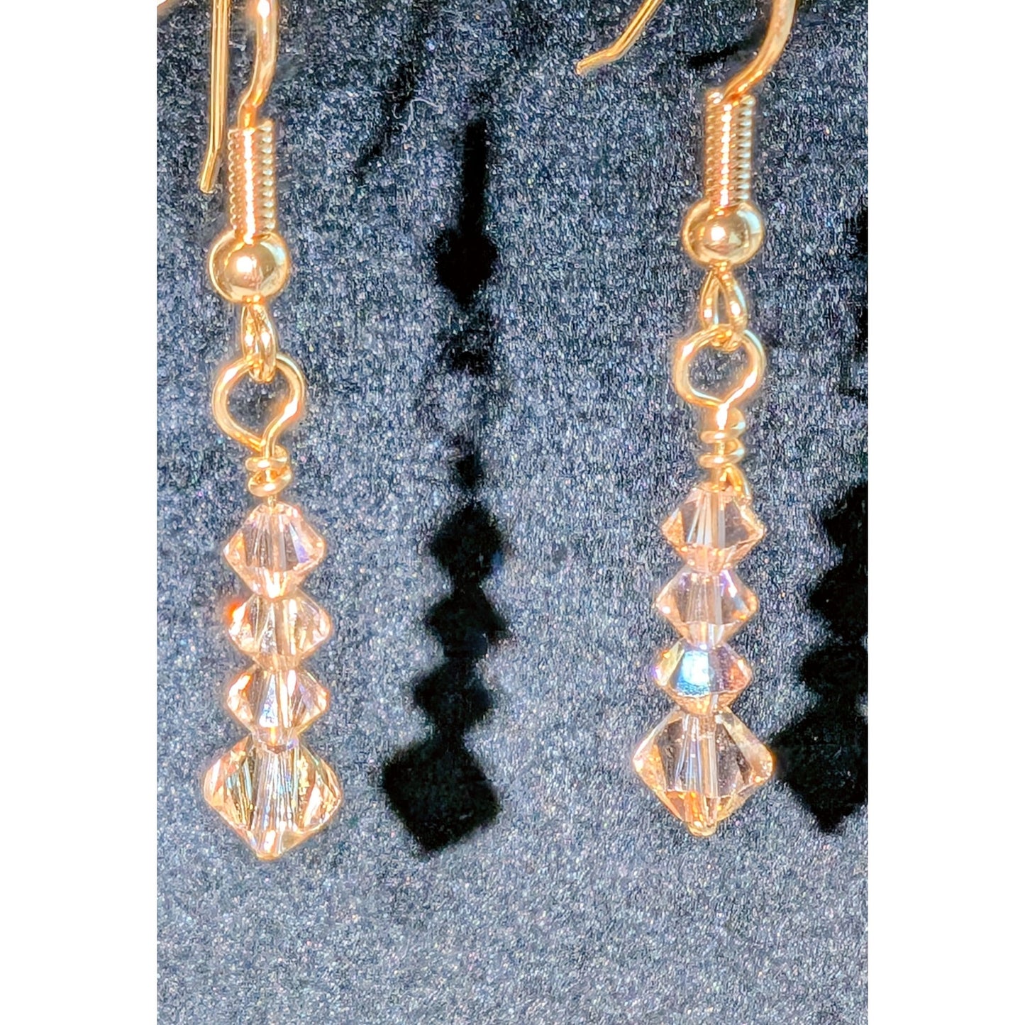Light Peach/Pink AB Crystal Triple Bicone Beaded Dangle Earrings