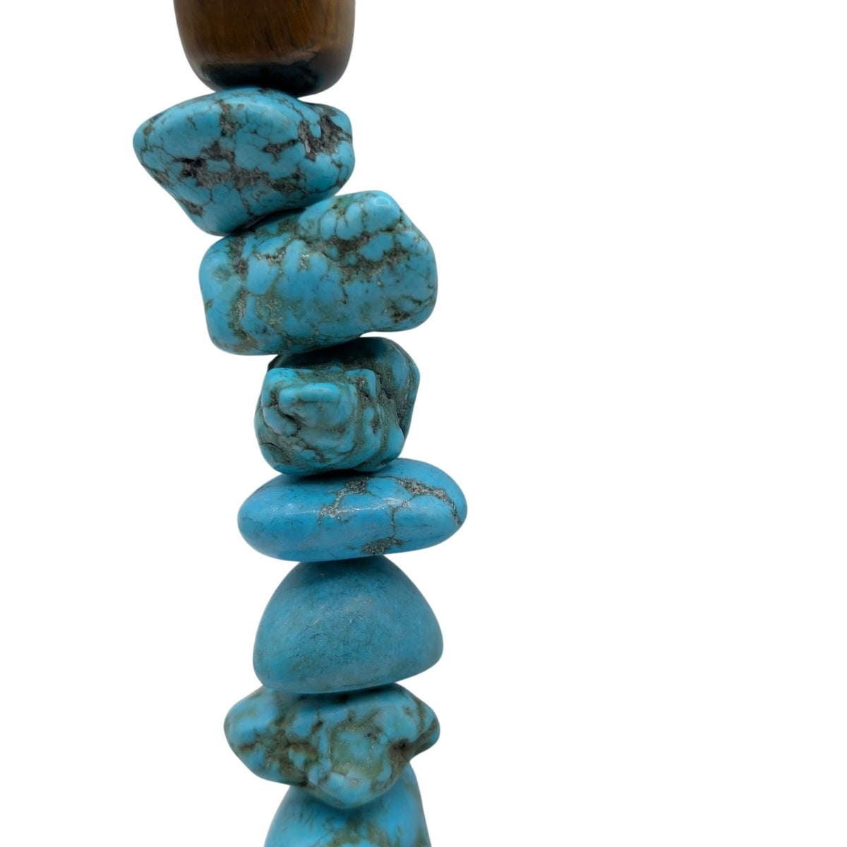 Chunky Southwestern Turquoise Tigers Eye Agate Bead Sterling Silver 30" Necklace