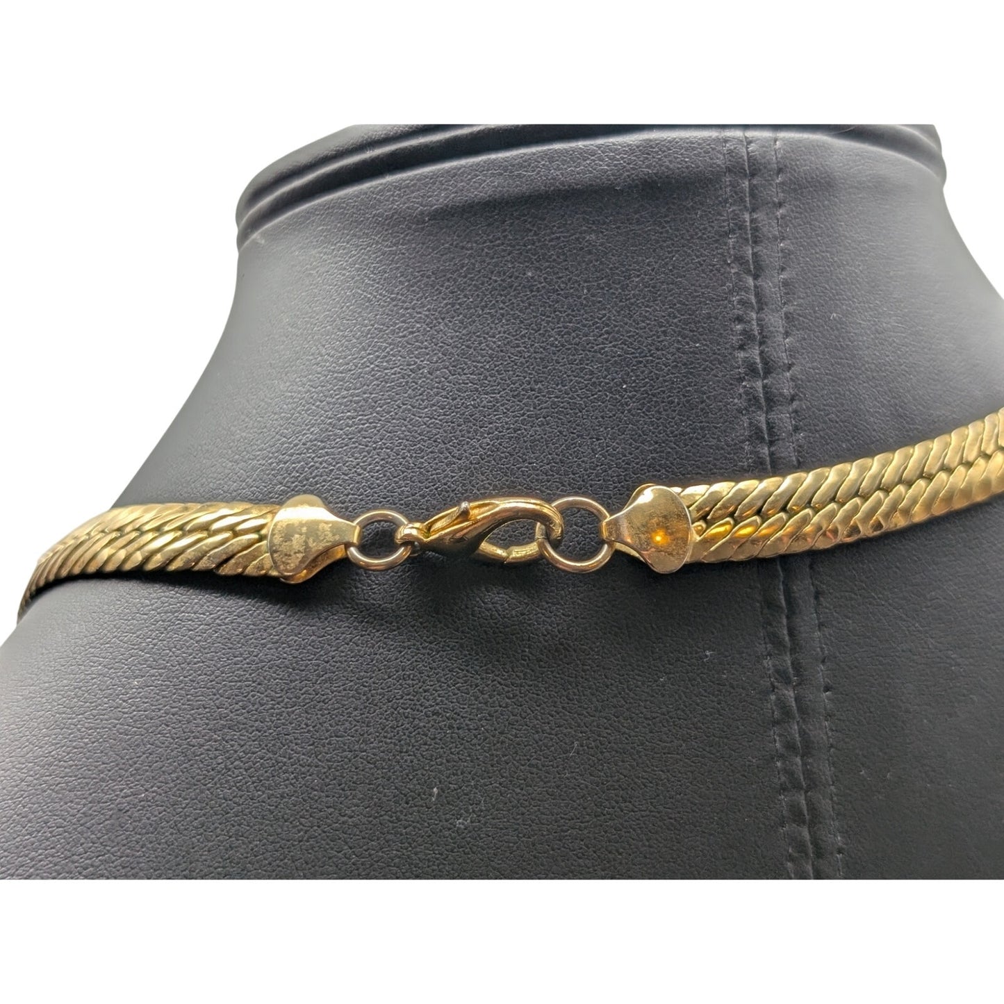 Vintage 1/4" Wide Flat Gold Tone Thick Flat Herringbone Chain 18" Necklace