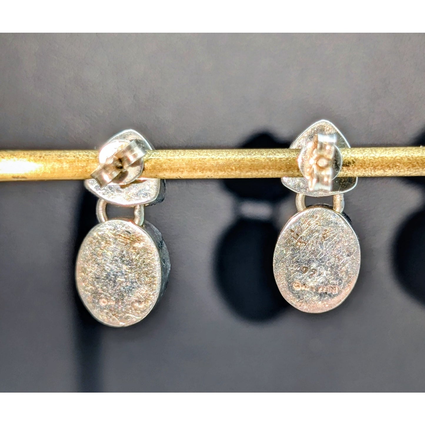Vtg 925 Sterling Silver Citrine & Yellow Mother of Pearl Drop Pierced Earrings