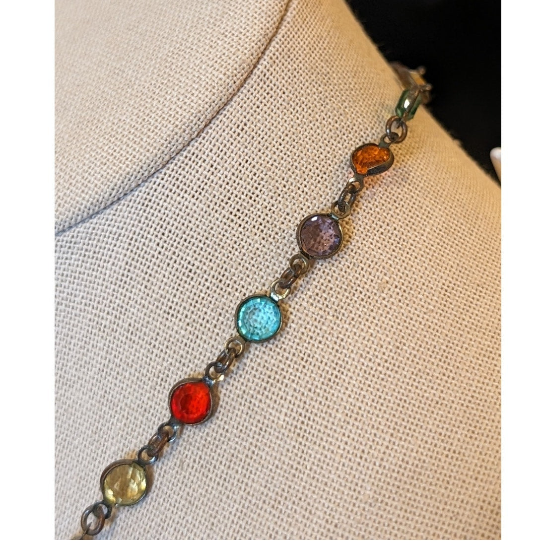 Colorful Bezel Set Crystals Antiqued Choker Chain 16.5-19.5" Necklace