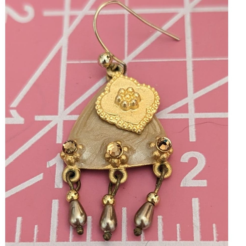 French Wire Enamel Rhinestone Bead Dangle Earrings