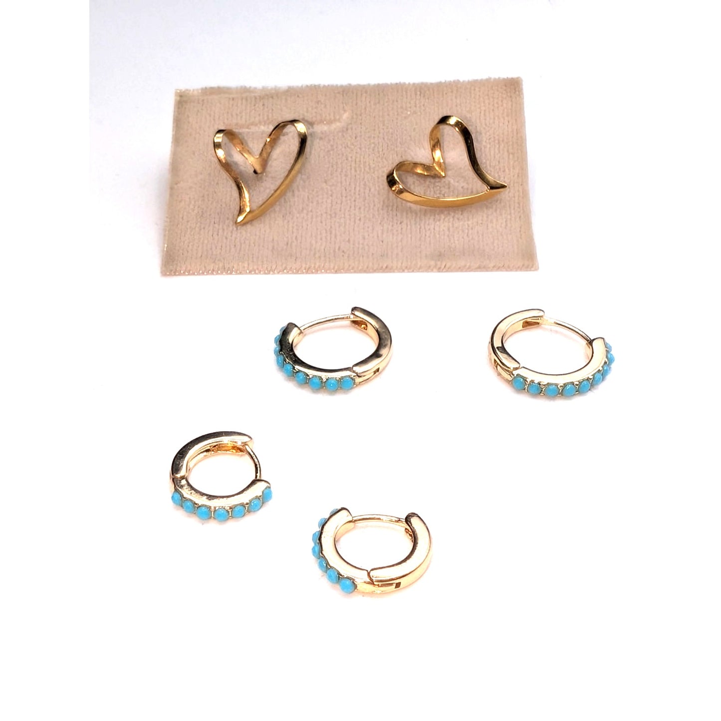Lot of Three Pair Gold Tone Earrings Hearts Hoops