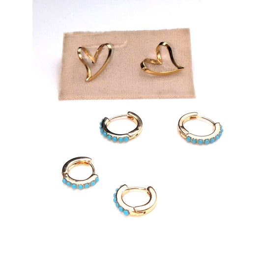 Lot of Three Pair Gold Tone Earrings Hearts Hoops