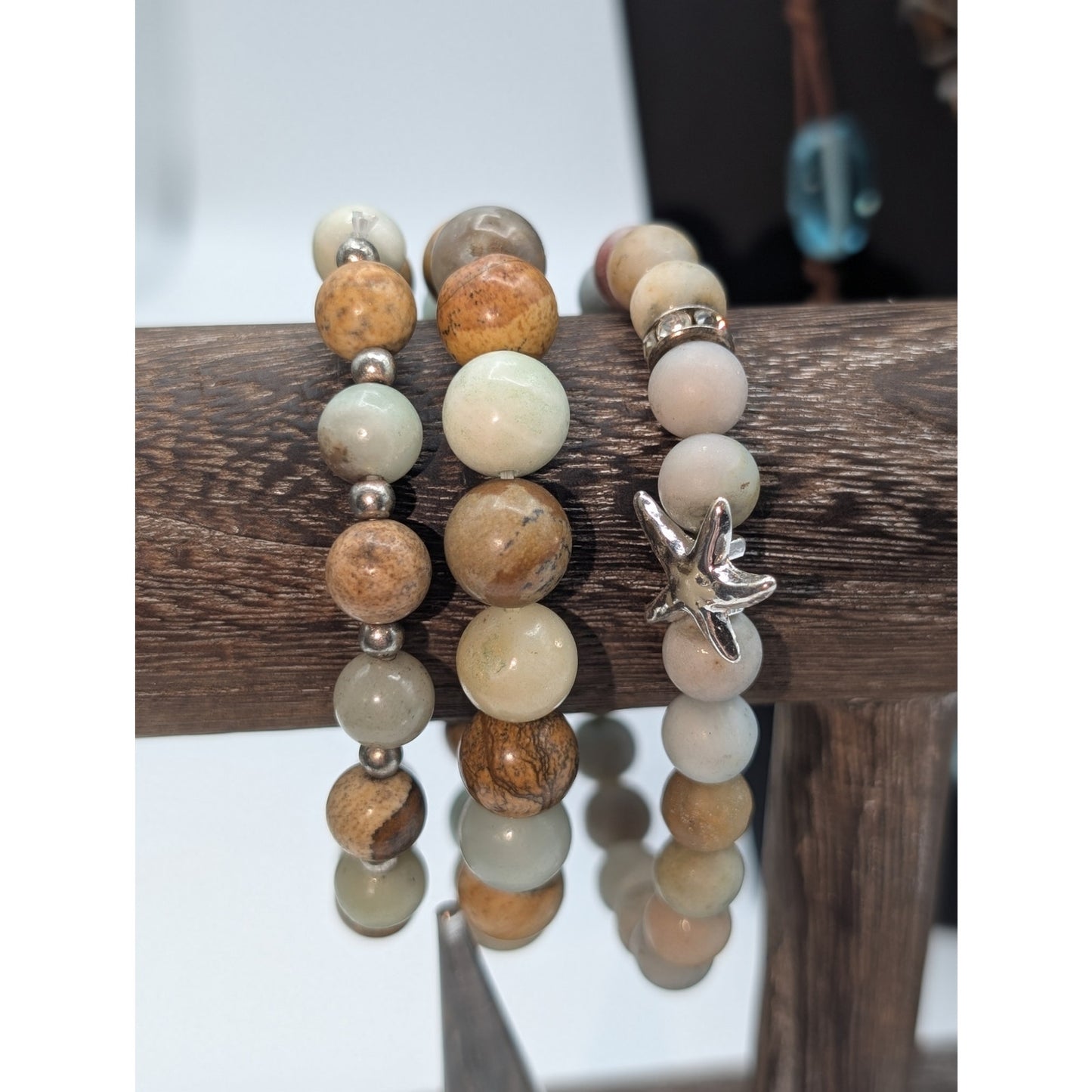 Beachy Boho Blue Brown Stone Glass Beaded 10 Pc Mixed Jewelry Lot