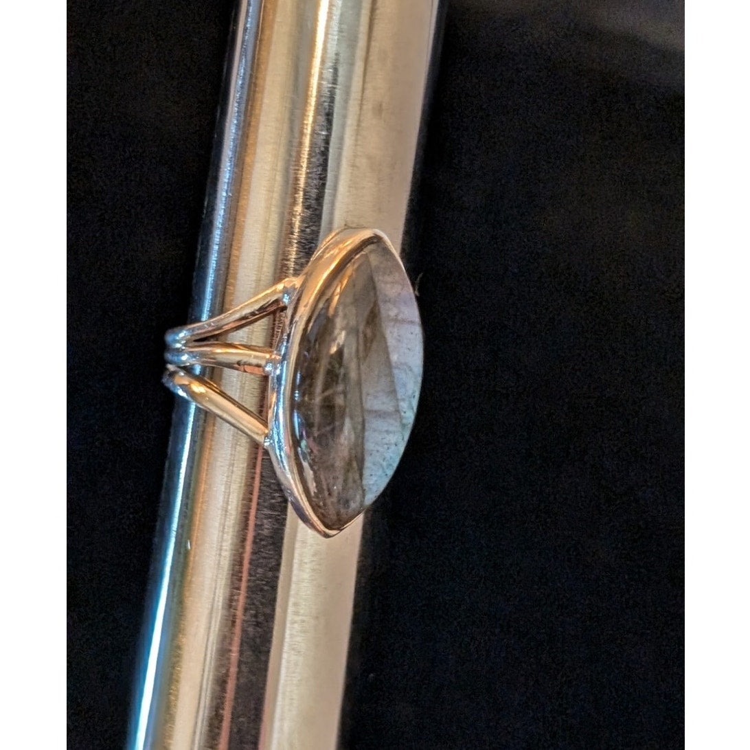 Vintage Marquis Labradorite Sterling Silver Split Shank Statement Ring Sz 7.5