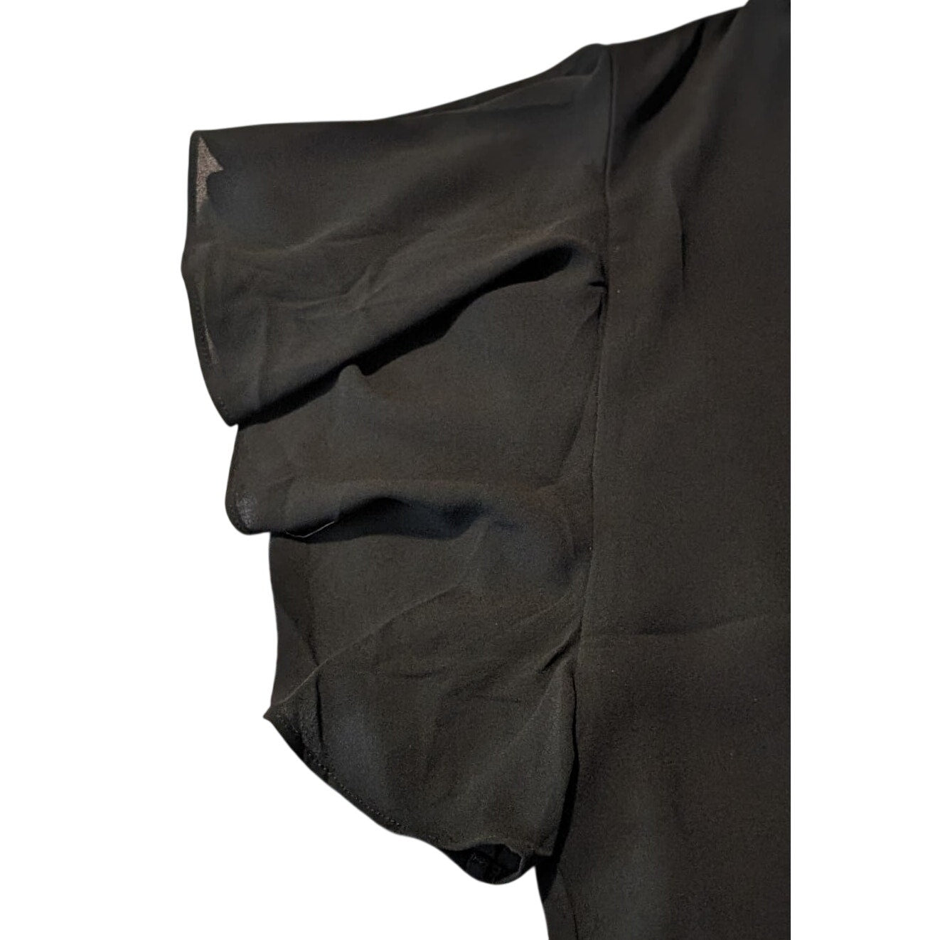 T Tahari Black Flutter Sleeve Smock Neck Tie Front Blouse Womens Sz L