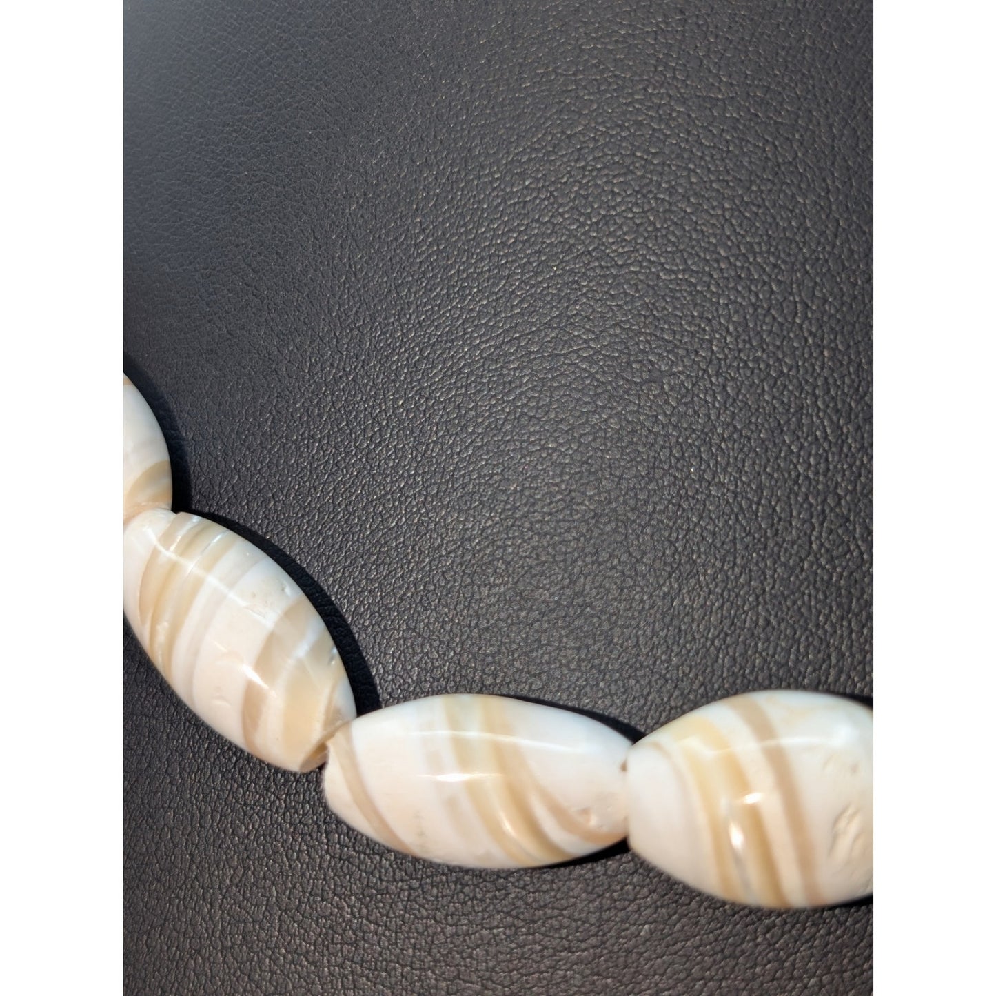 Vintage Hand Carved Balamuti Mother of Pearl Graduated Elongated Bead Necklace