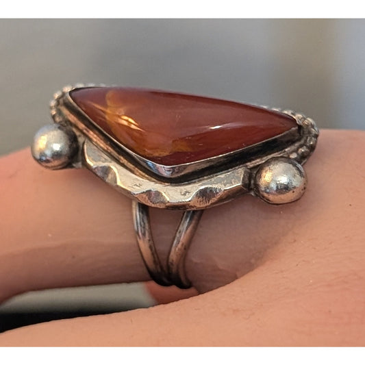 Vintage Navajo Native American Red Stone 925 Sterling Silver Ring Size 6.5