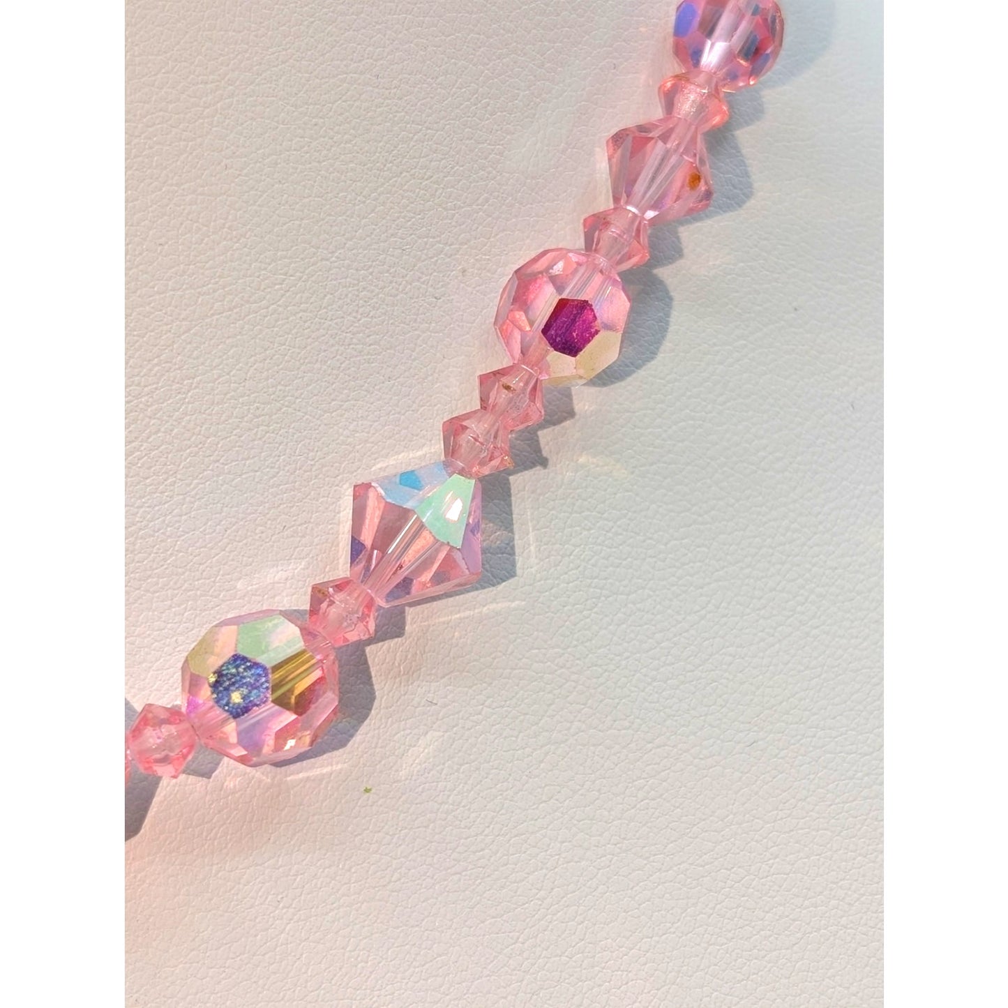 Vintage Pink Faceted AB Crystal Graduated Bead Hook Clasp 14"-15.5" Necklace