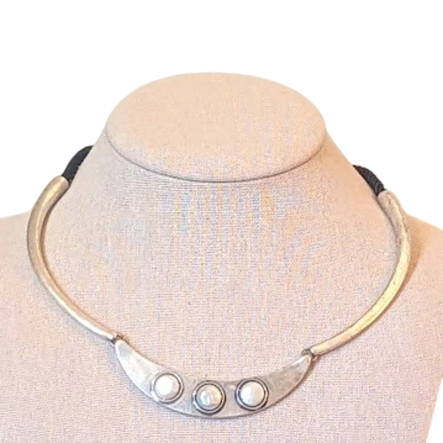 Lucky Brand Silver Tone Bar Necklace with Three Faux Pearls and Silk Tassels