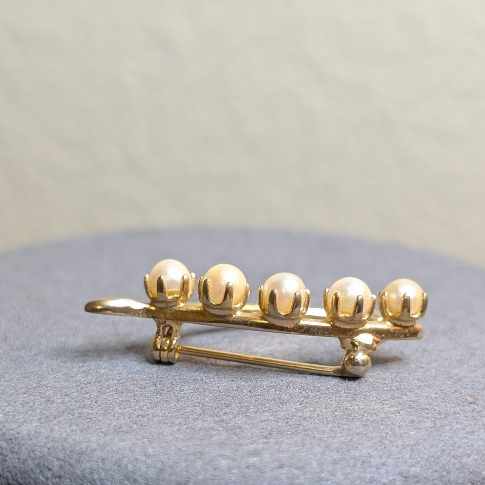 Vintage Goldtone Faux Pearl Wishbone Brooch