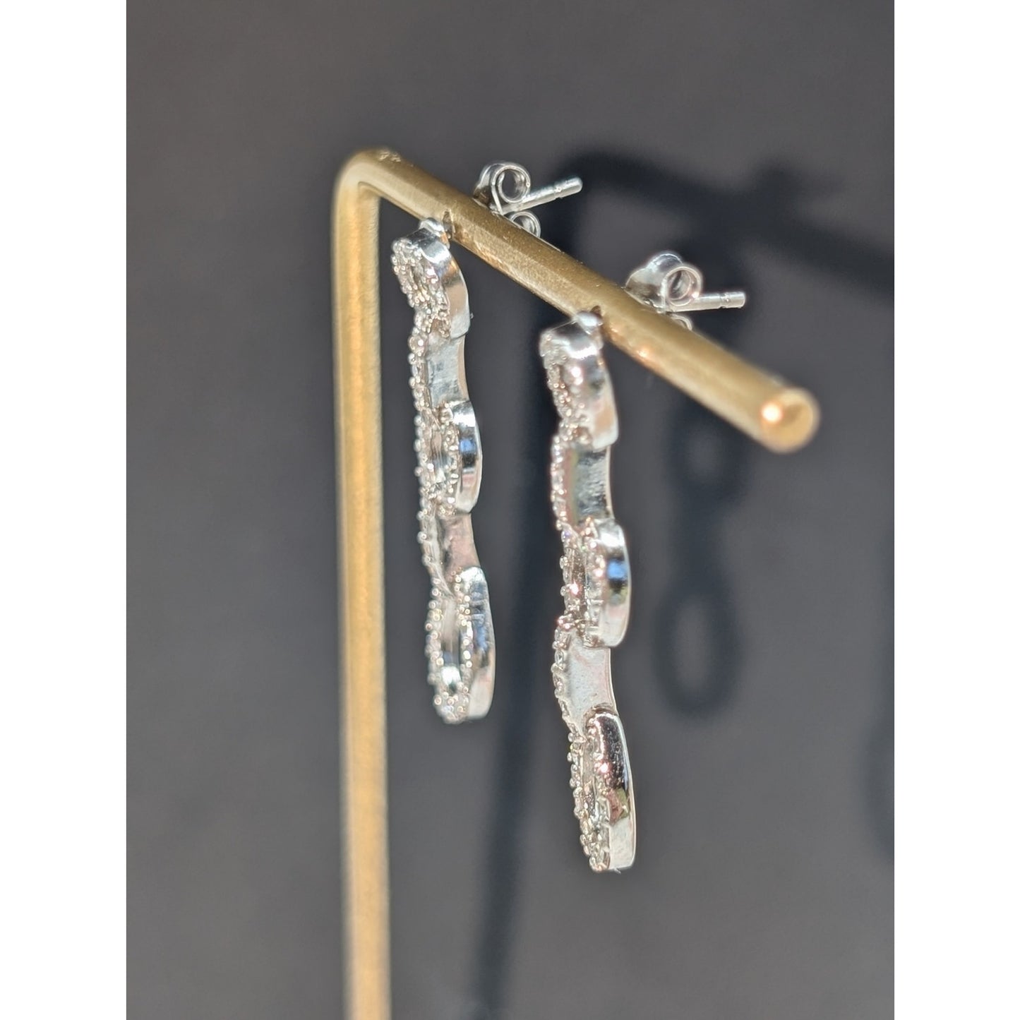 925 Sterling Silver Articulated Graduated Circle Link CZ Drop Earrings