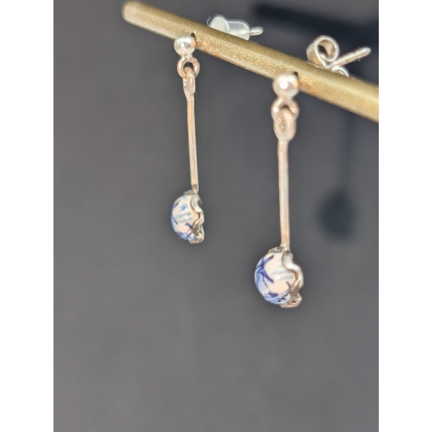 Vintage Delft Holland Ceramic Windmill Dangle Earrings