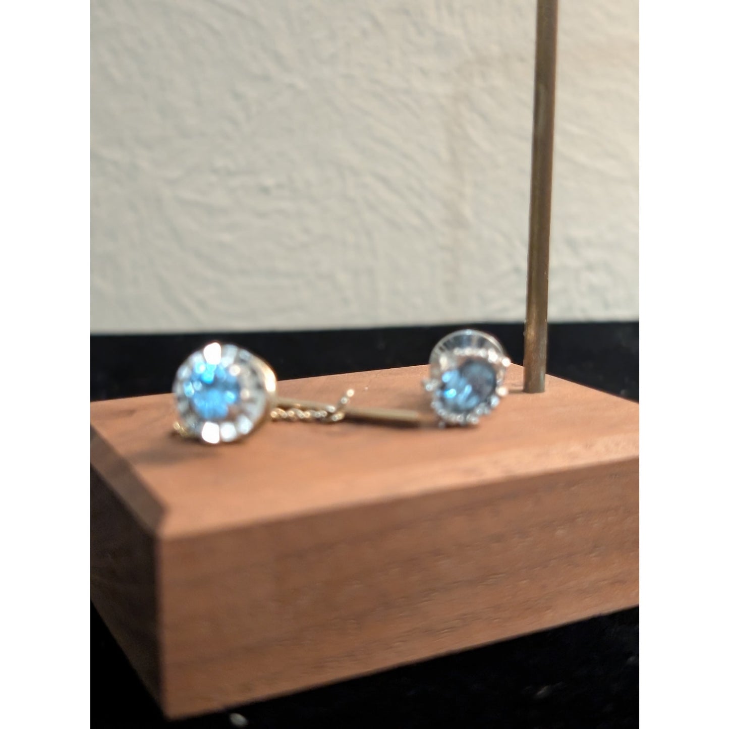 Two Blue Crystal Silvertone Tie Tacks (One by Swank)