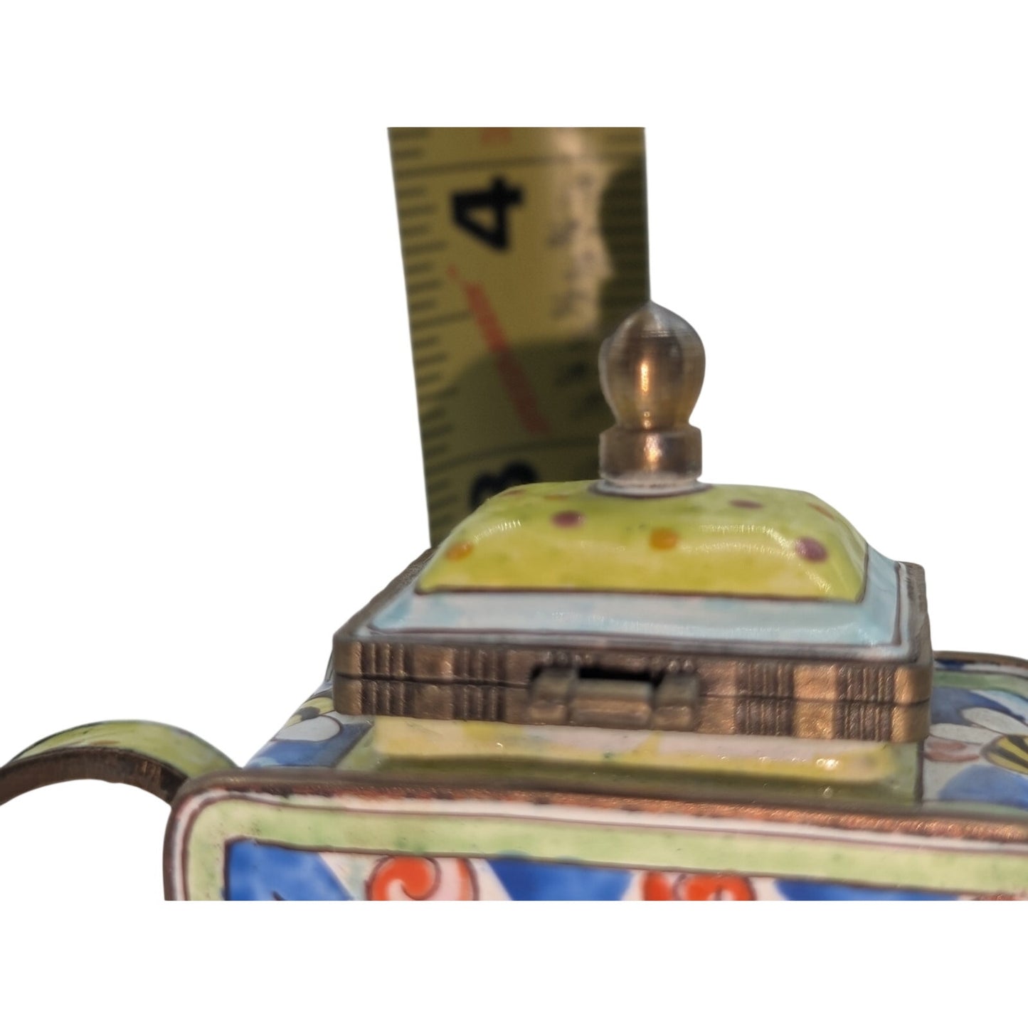Kelvin Chen VTG Bees & Dragonflies Hand Painted Enamel Brass Collectible Teapot