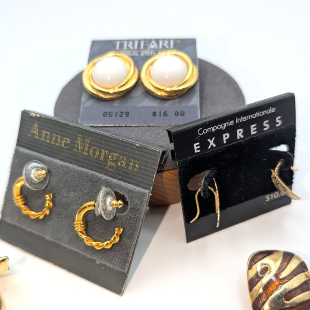 Lot of Twelve Pair Gold Tone Earrings Some NWT