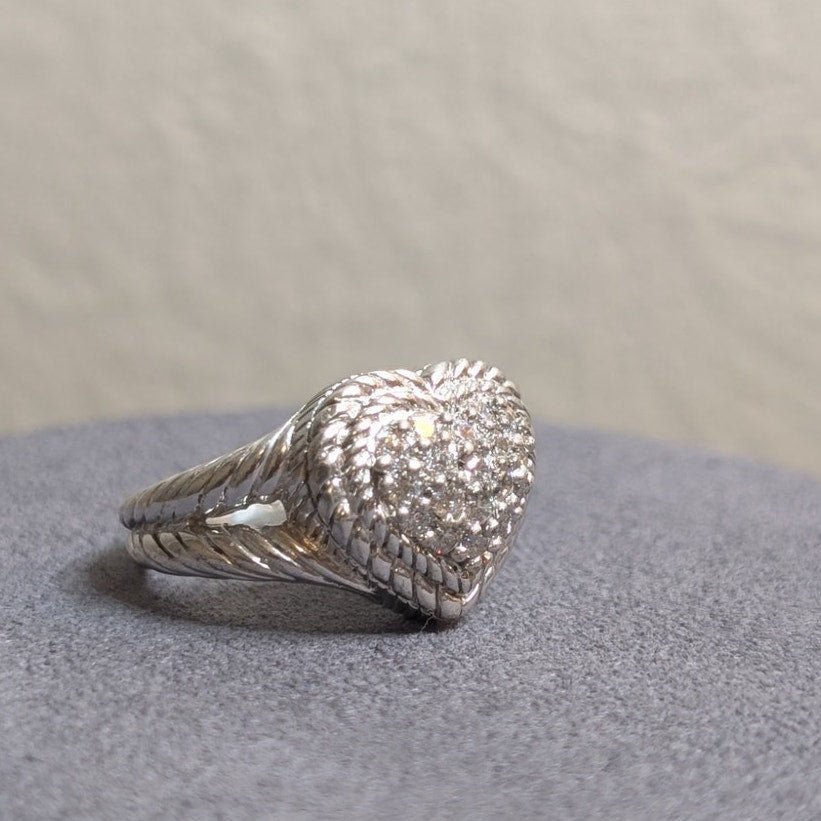 Judith Ripka Classic Diamonique 925 Sterling Silver Cluster Heart Ring Sz 5.75
