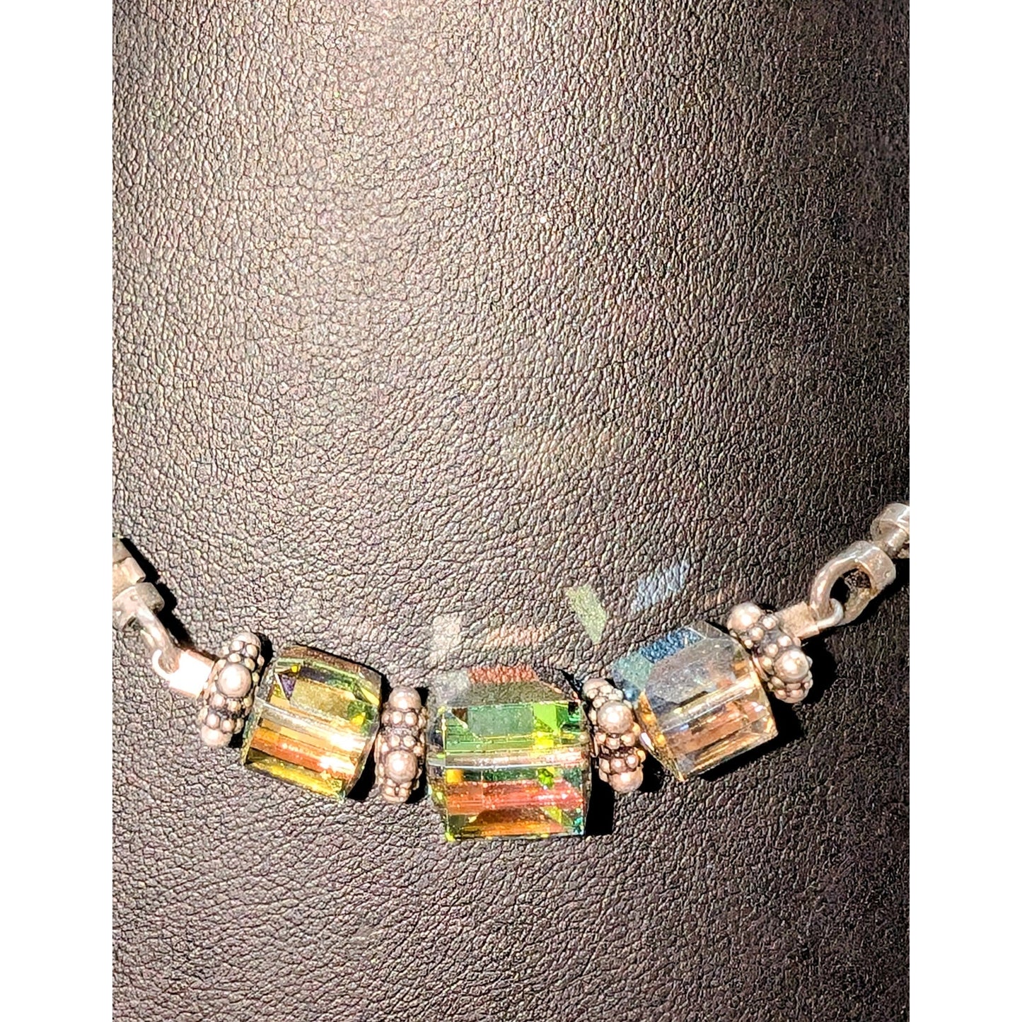 925 Corded Square AB Crystal Beaded 15.5" Choker Necklace