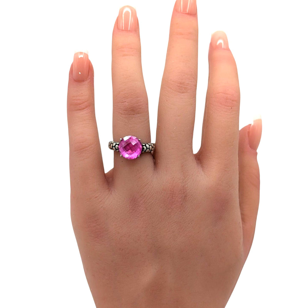 Michael Dawkins 925 Sterling Rose Cut Checkerboard Round Pink Sapphire Ring Sz 6