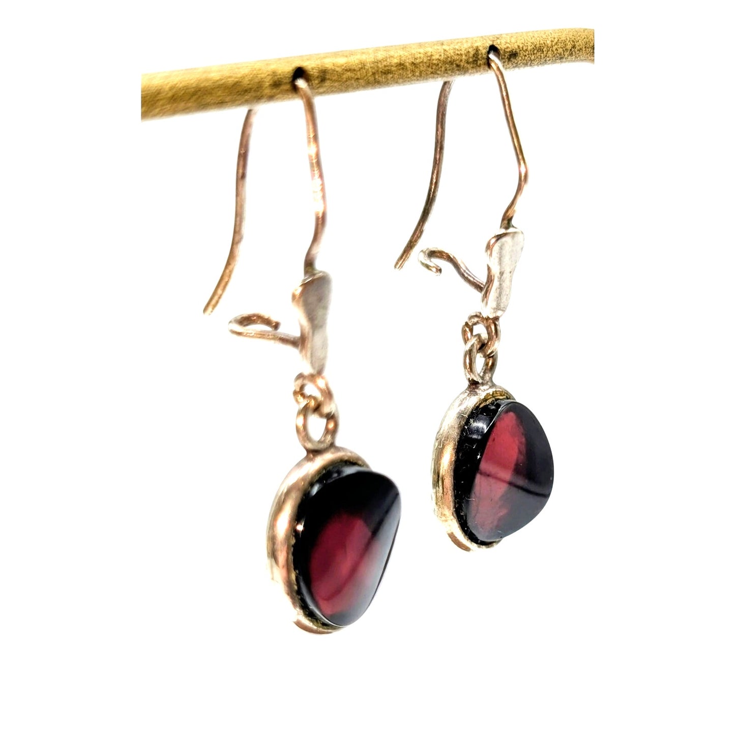 Vintage 925 Sterling Silver Brown Glass Kidney Wire Pierced Dangle Earrings