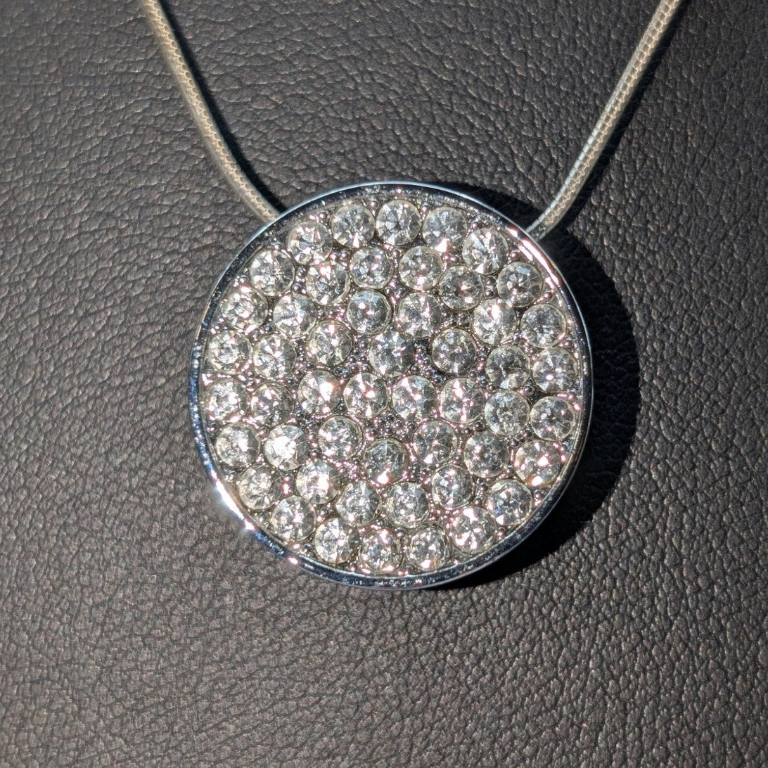 925 Sterling Silver Chain W/ Silver Tone CZ Encrusted Pendant 18" Necklace
