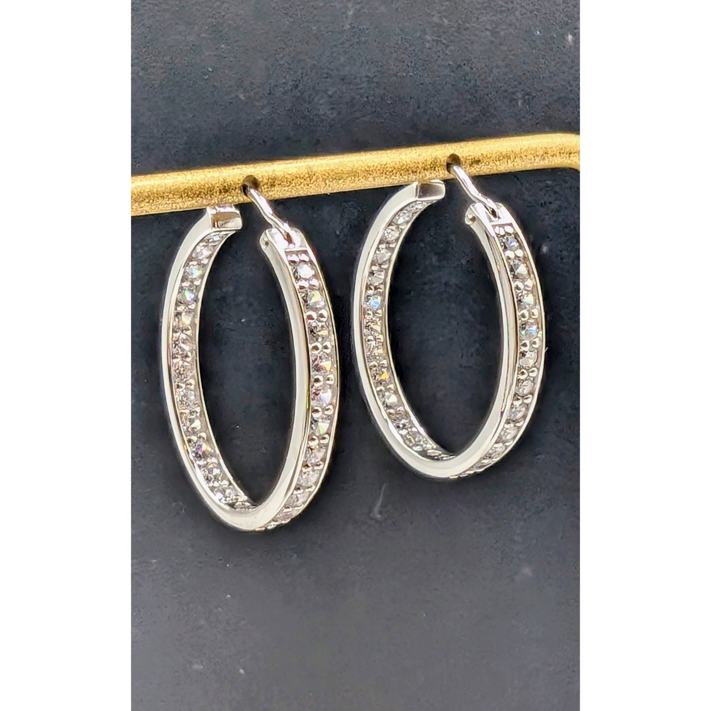 925 Sterling Silver In and Out CZ Hoop Earrings Marked dm