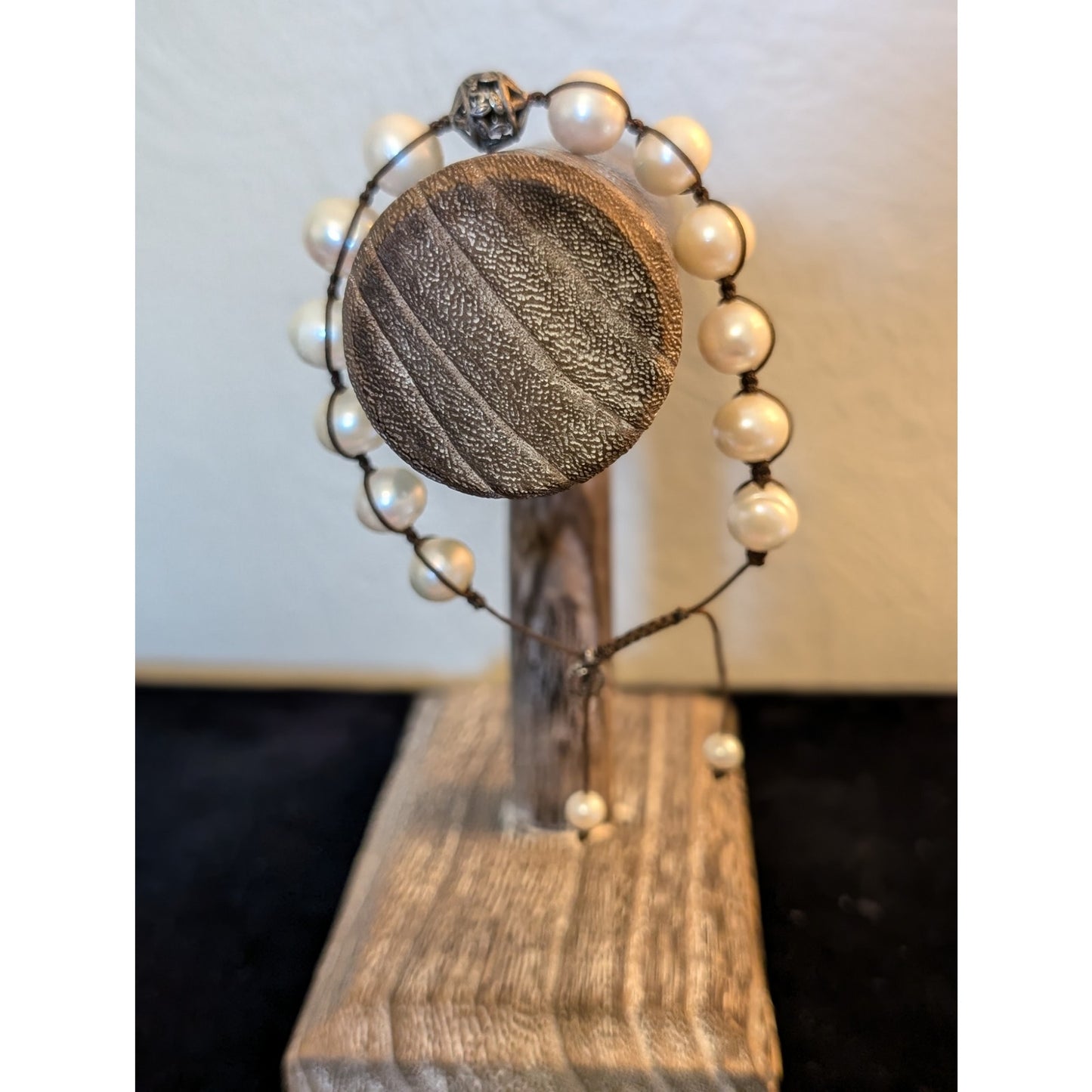 Silpada Pearl Sterling Silver Brown Cord Adjustable Bracelet