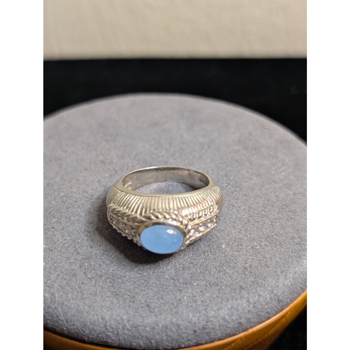 Judith Ripka Sterling Silver Blue Chalcedony Diamonique CZ Ring Size 7.75