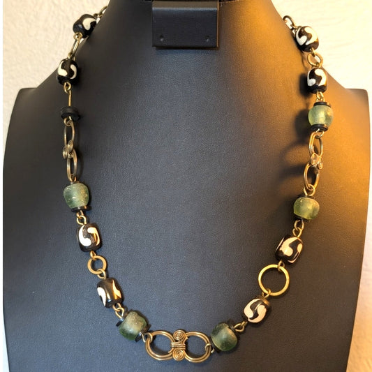 Vintage 1960's Polymer Clay & Glass Bead Artisan Handcrafted Necklace