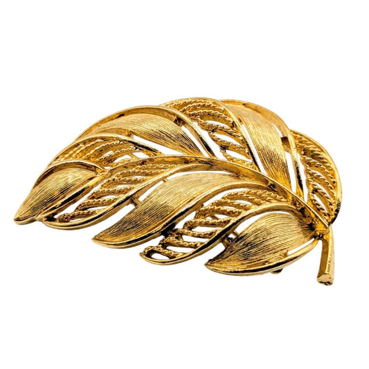 Vintage Signed Lisner Large Textured & Cut Out Leaf Brooch