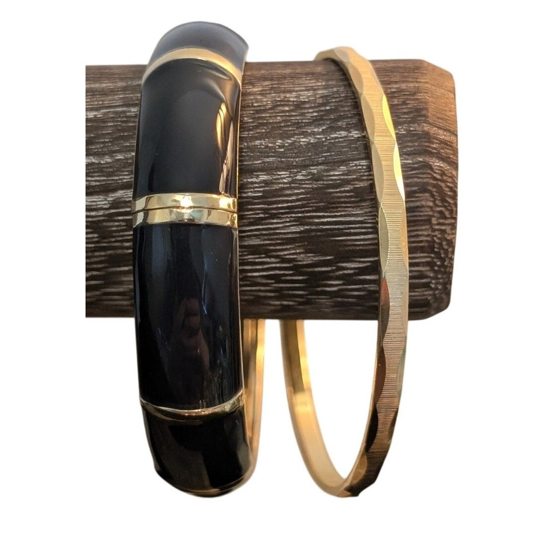 Black Enamel Clamper Monet Gold Tone Bangle & CZ Tennis Bracelet Lot