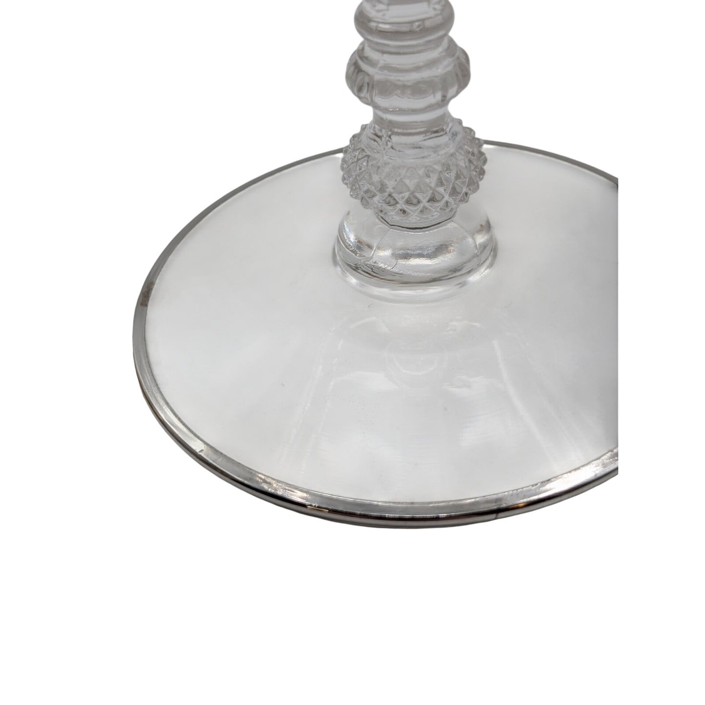 Vintage Clear Glass Compote W/ Silver Overlay Floral Design