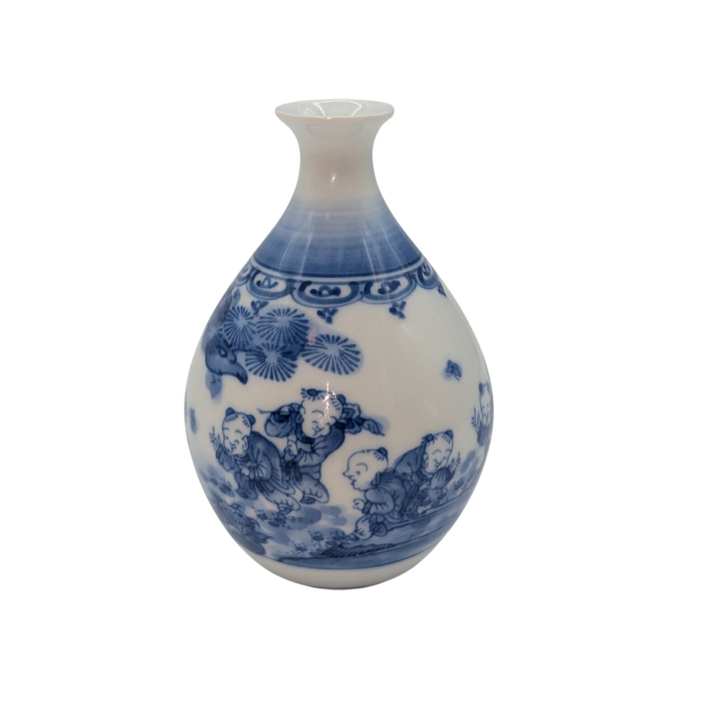 Signed Chinese Blue & White Porcelain Petite Bud Vase