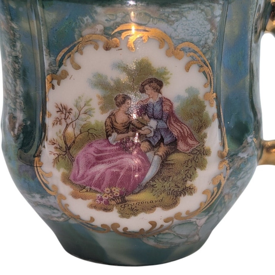 Vtg Limoges France Porcelain Demitasse Cup 22K Gold Fragonard Courting Couple