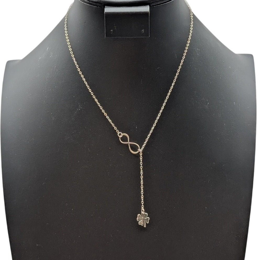 925 Sterling Silver Infinity Four Leaf Clover Lariat 16.75"-18.75" Necklace