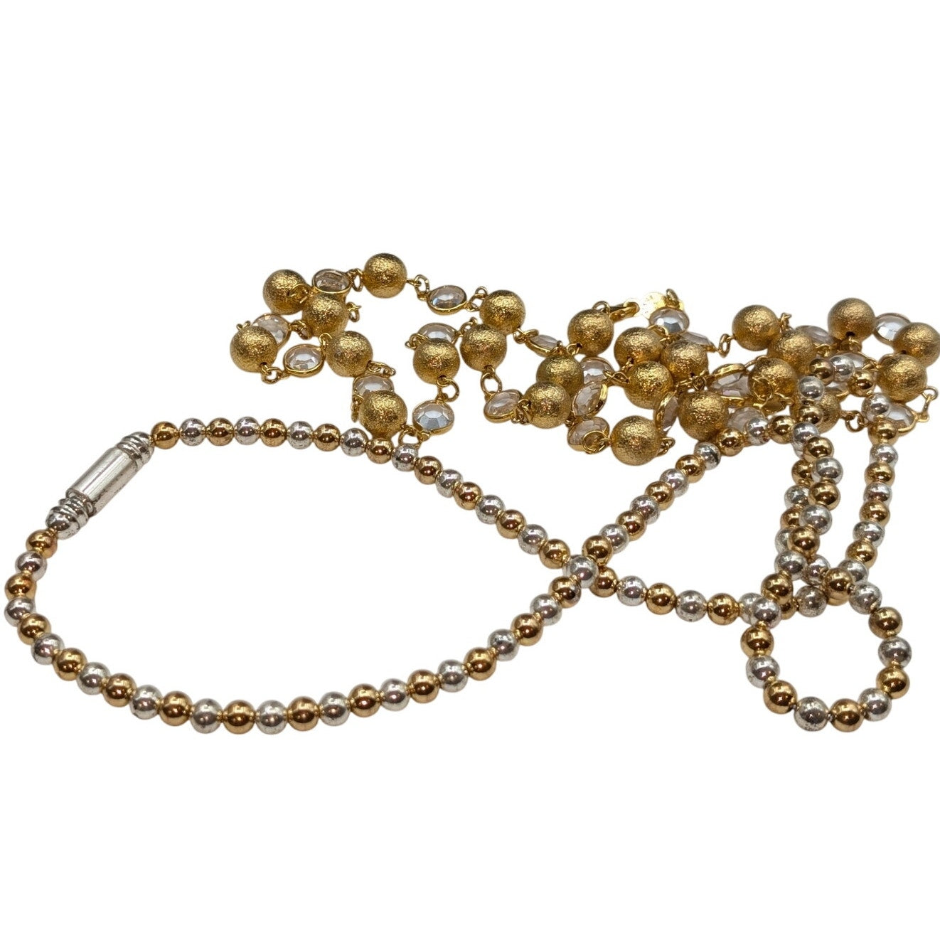 Lot of Four Gold Tone W/ Two Tone Crystal Layered Chain Necklaces