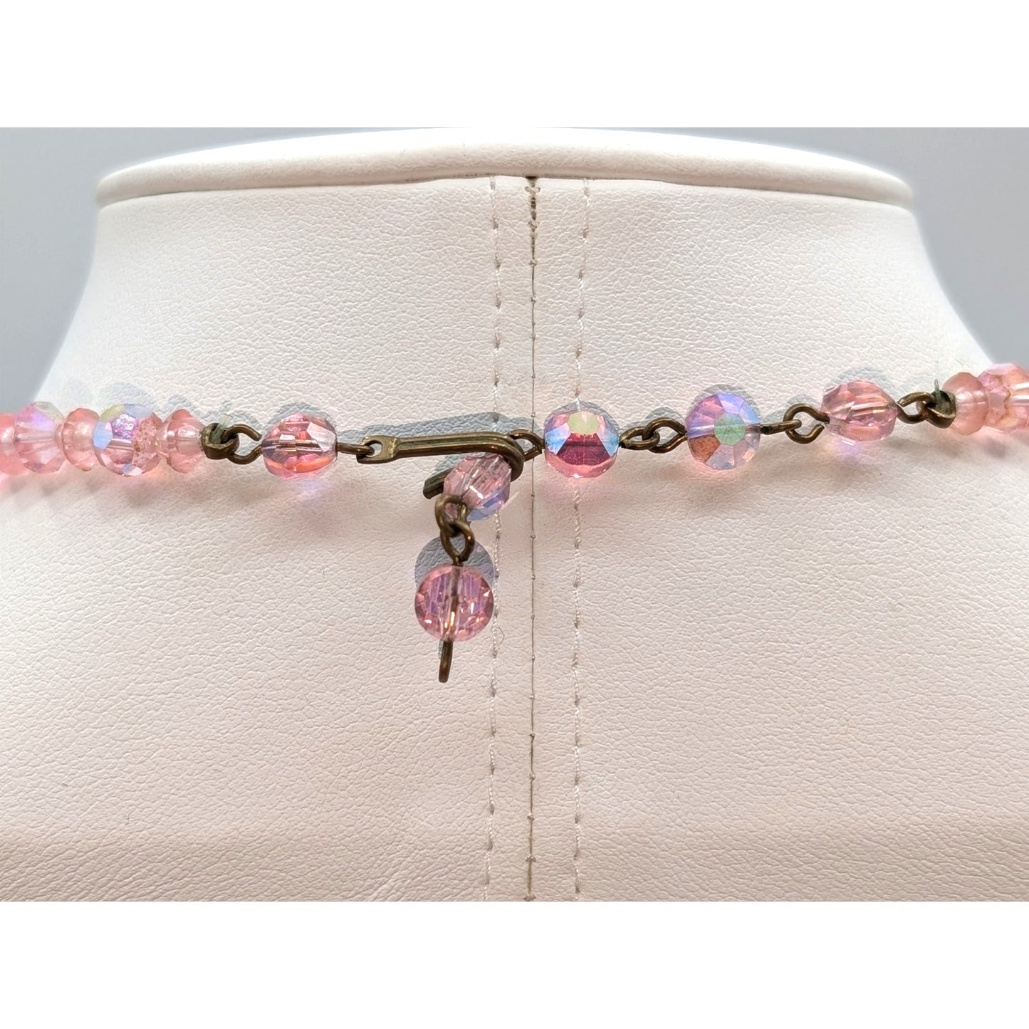 Vintage Pink Faceted AB Crystal Graduated Bead Hook Clasp 14"-15.5" Necklace